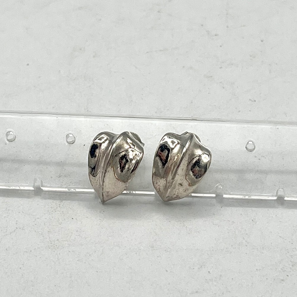 Vintage Sterling Silver 925 Leaf Stud Earrings Sculptural Minimalist Signed CO